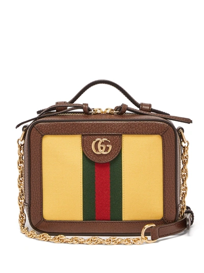 Gucci Ophidia Canvas Camera Bag In Easy Yellow & Dark Brown