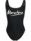 Moschino Logo Printed Swimsuit In Black