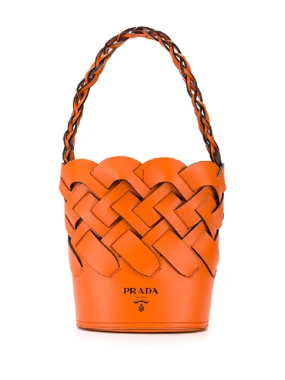 Prada Woven Bucket Bag In Orange