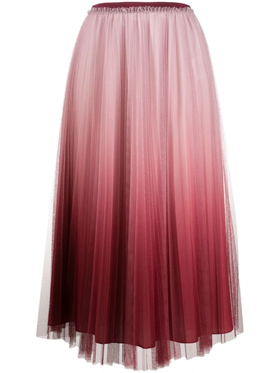Red Valentino Pink Dégradé Pleated Tulle Midi Skirt