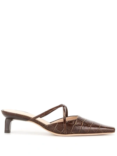 Rejina Pyo Phoebe 50 Crocodile-effect Leather Mules In Brown