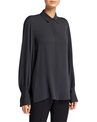 The Row Oni Navy Silk Blouse In Slate