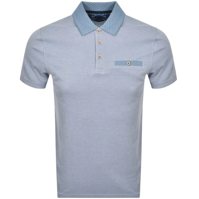 Ted Baker Flat-knit Short-sleeve Polo In Mid Blue
