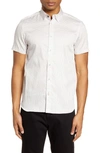 Ted Baker Micro-geo Short-sleeve Slim Fit Button-down Shirt In White