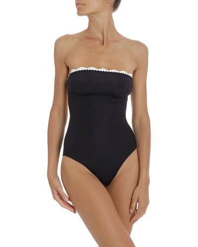 Stella Mccartney Contrast Scallop Bandeau One-piece Swimsuit In Navy