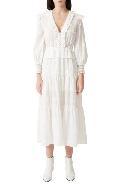 Maje Roxana Long Sleeve Embroidered Dress In Ecru