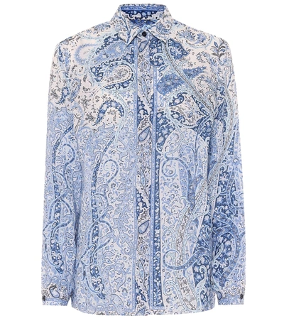 Etro Printed Ramie Shirt In Blue