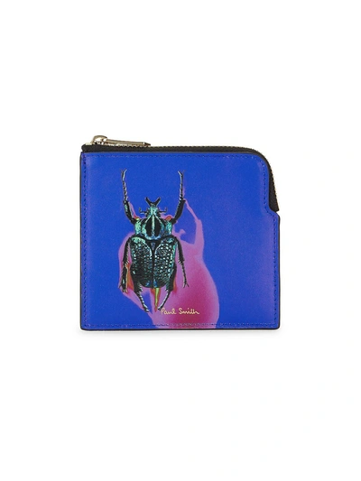 Paul Smith Photographic Beetle Print Leather Card Pouch In Blue