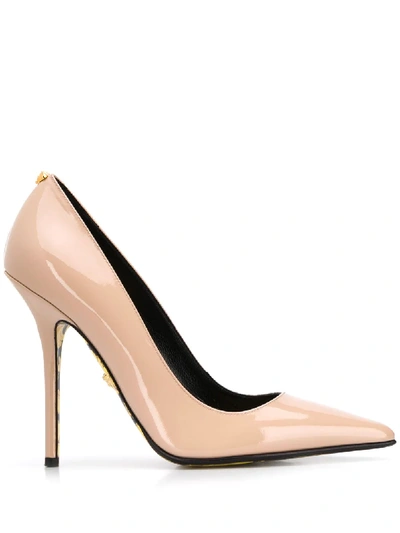 Versace Suede Pumps With Baroque Sole In Nude