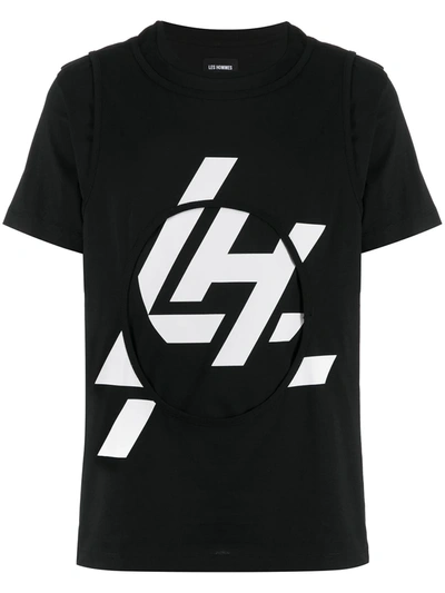 Les Hommes Graphic Lh Layered T-shirt In Black