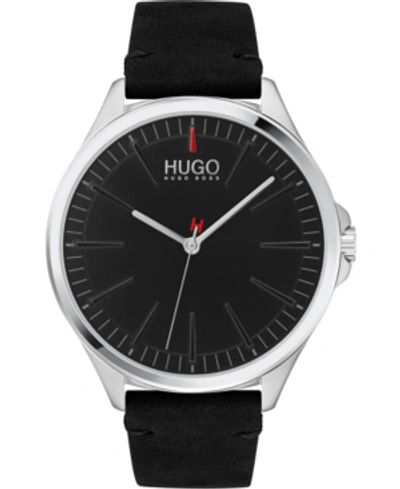 Hugo Men's #smash Black Leather Strap Watch 43mm Women's Shoes