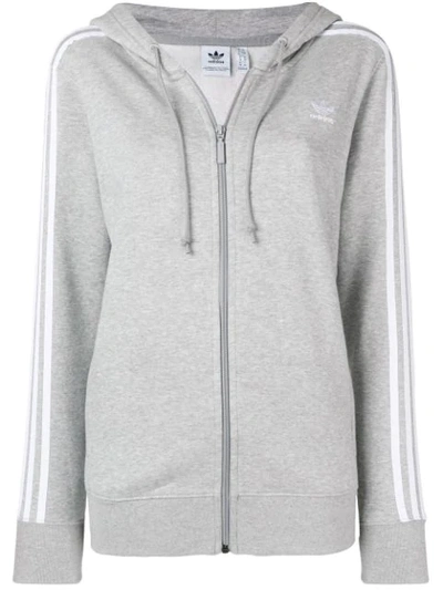 Adidas Originals Adidas Plus Size Full-zip 3-stripe Hoodie In Medium Grey Heather