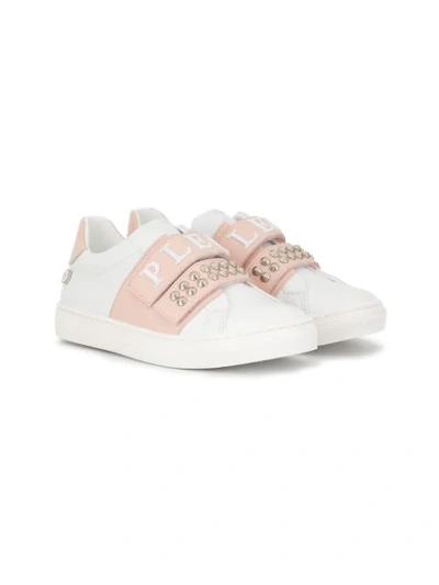 Philipp Plein Junior Kids' Embellished Double Strap Sneakers In White