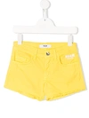 Msgm Kids' Denim Frayed Edge Shorts In Yellow