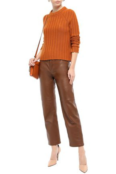 Equipment Pointelle-trimmed Ribbed Wool And Yak-blend Sweater In Tan