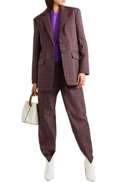 Tibi Checked Woven Tapered Pants In Brown