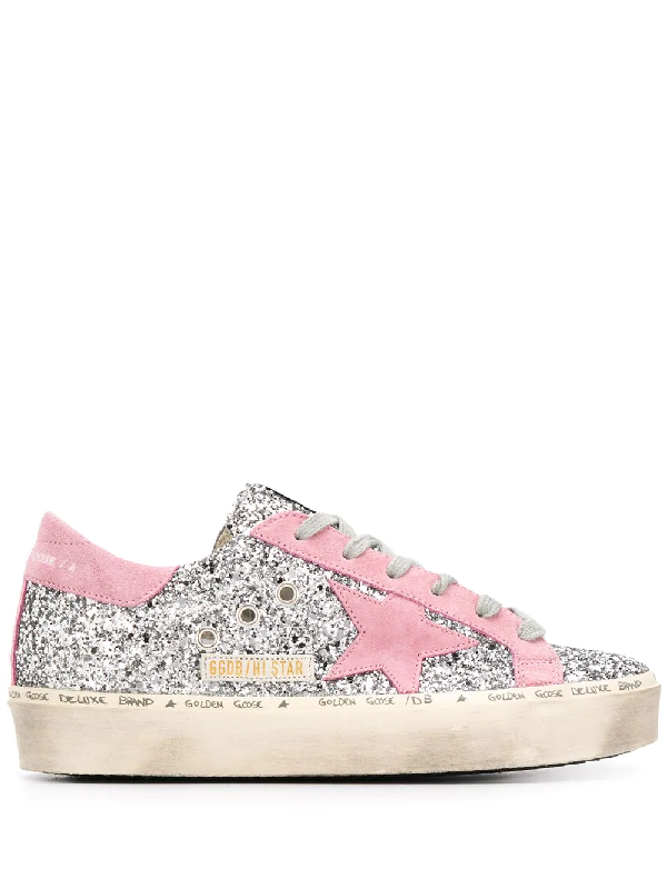 Golden Goose Hi Star Sneakers In Silver Glitter/pink Suede Star | ModeSens