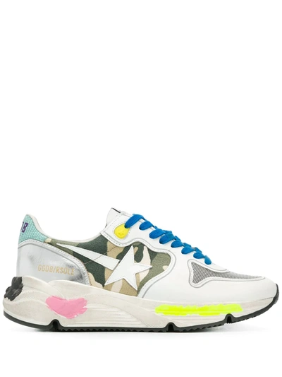 Golden Goose Running Sole Trainers In White Leather/camo/white Star In Multi