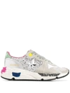Golden Goose Running Sun Sneakers In Suede And Glitter Leather In Silver