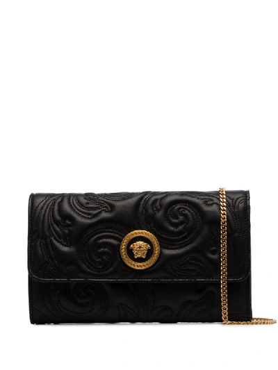 Versace Quilted Baroque Clutch Bag In Black