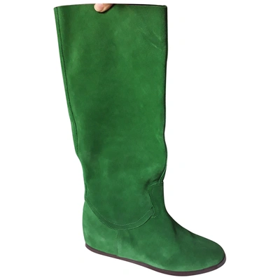 Pre-owned Casadei Leather Riding Boots In Green