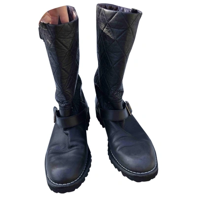 Pre-owned Chanel Leather Biker Boots In Black