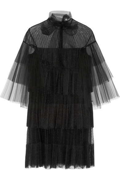 Valentino Tiered Point D'esprit, Lace And Tulle Mini Dress In Black ...