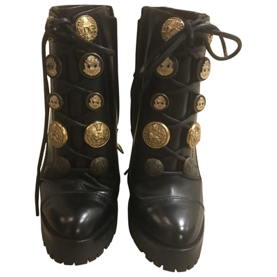 Pre-owned Dolce & Gabbana Leather Lace Up Boots In Black