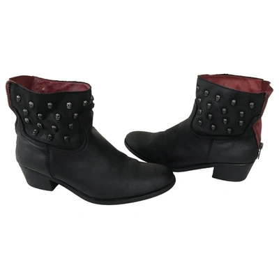 Pre-owned Zadig & Voltaire Teddy Leather Ankle Boots In Black