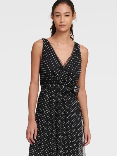 Donna Karan Dkny Women's Mesh Polka-dot Faux Wrap Dress - In Black/white |  ModeSens