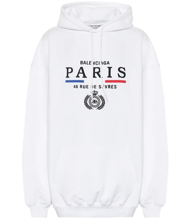 Balenciaga Paris Flag Cotton Jersey Hoodie In White