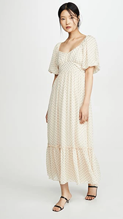 English Factory Empire Maxi Puff Sleeve Dress In Beige