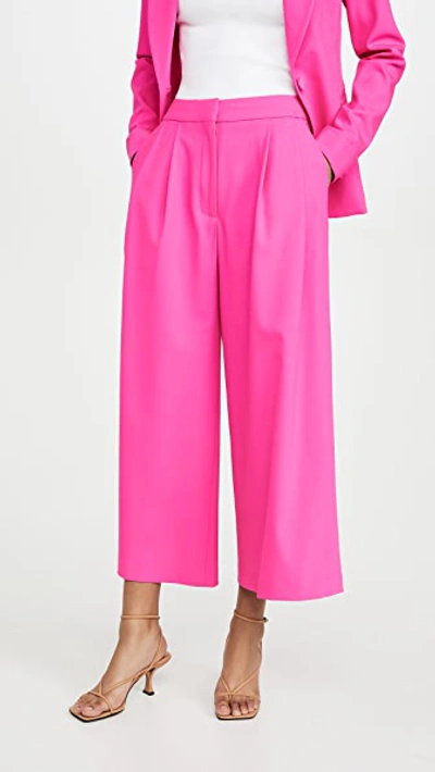 Adam Lippes Pleat Front Culottes In Stretch Wool In Hot Pink