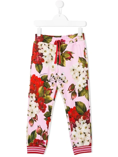 Dolce & Gabbana Kids' Floral Print Track Trousers In Pink
