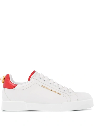 Dolce & Gabbana Portofino Sneakers In Nappa Calfskin With Lettering In White