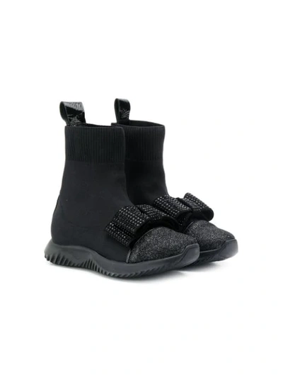 Andrea Montelpare Teen Embellished Bow Sock Sneakers In Black