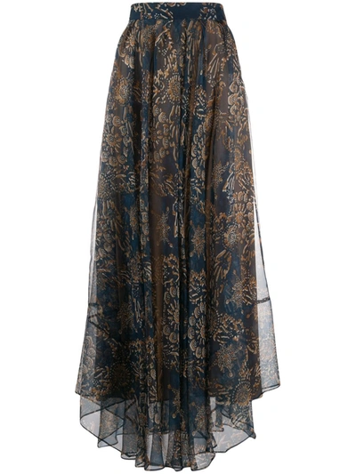 Brunello Cucinelli Floral-print Maxi Skirt In Blue