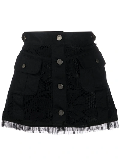 Pre-owned John Galliano Floral Crochet Mini Skirt In Black