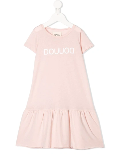 Douuod Kids' Tiered Logo Print Dress In Pink