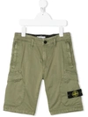 Stone Island Junior Kids' Logo Patch Cargo Shorts In Green
