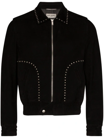 Saint Laurent Studded Leather Bomber Jacket In Black