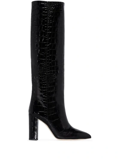 Paris Texas Crocodile-effect Knee-high Boots In Black