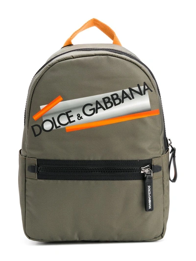 Dolce & Gabbana Kids' Logo Print Backpack In Green