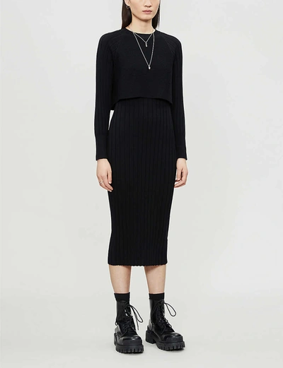 Allsaints Tarun Long Sleeve Merino Wool Sweater Dress In Black