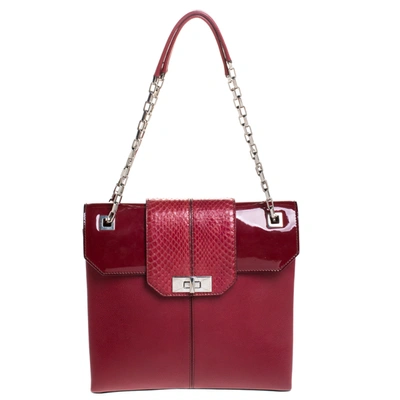 Pre-owned Cartier Red Leather/patent Leather And Python Classic Feminine Line Chain Bag