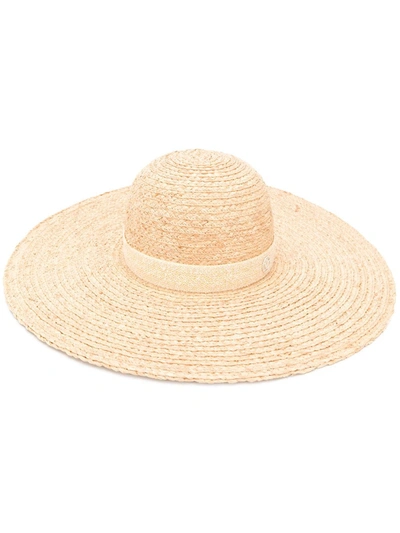 Maison Michel 'blanche 14' Ribbon Embellished Straw Hat In Neutral