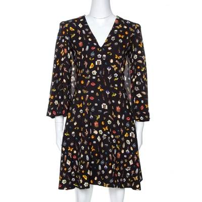 Pre-owned Alexander Mcqueen Brown Obsession Print Crepe Cape Sleeve Dress S