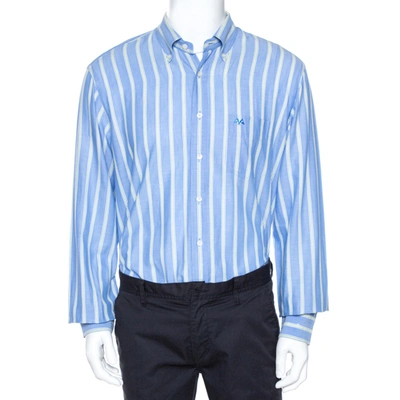 Pre-owned Burberry Vintage Blue Striped Cotton Button Down Shirt Xl
