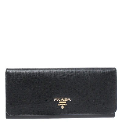 Pre-owned Prada Black Saffiano Leather Continental Wallet