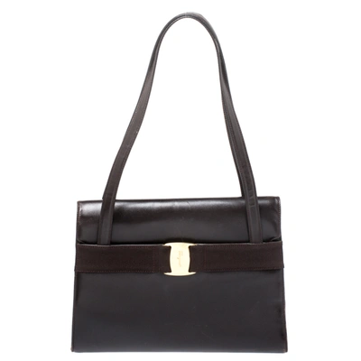 Pre-owned Ferragamo Dark Brown Leather Flap Tote